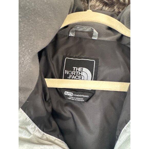 The North Face Sammie Women's Silver Down Puffer Jacket XL Faux Fur Trim Hood - Picture 4 of 12